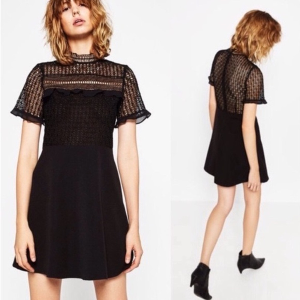 Zara Black Lace Top Mini A-Line Dress